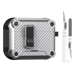 Dteck - Rugged Case for Airpods Pro 2nd Gen (2022) Heavy Duty Drop Protective Magnetic Lock Cover With Keychain + Clean Kit Pen - Silver