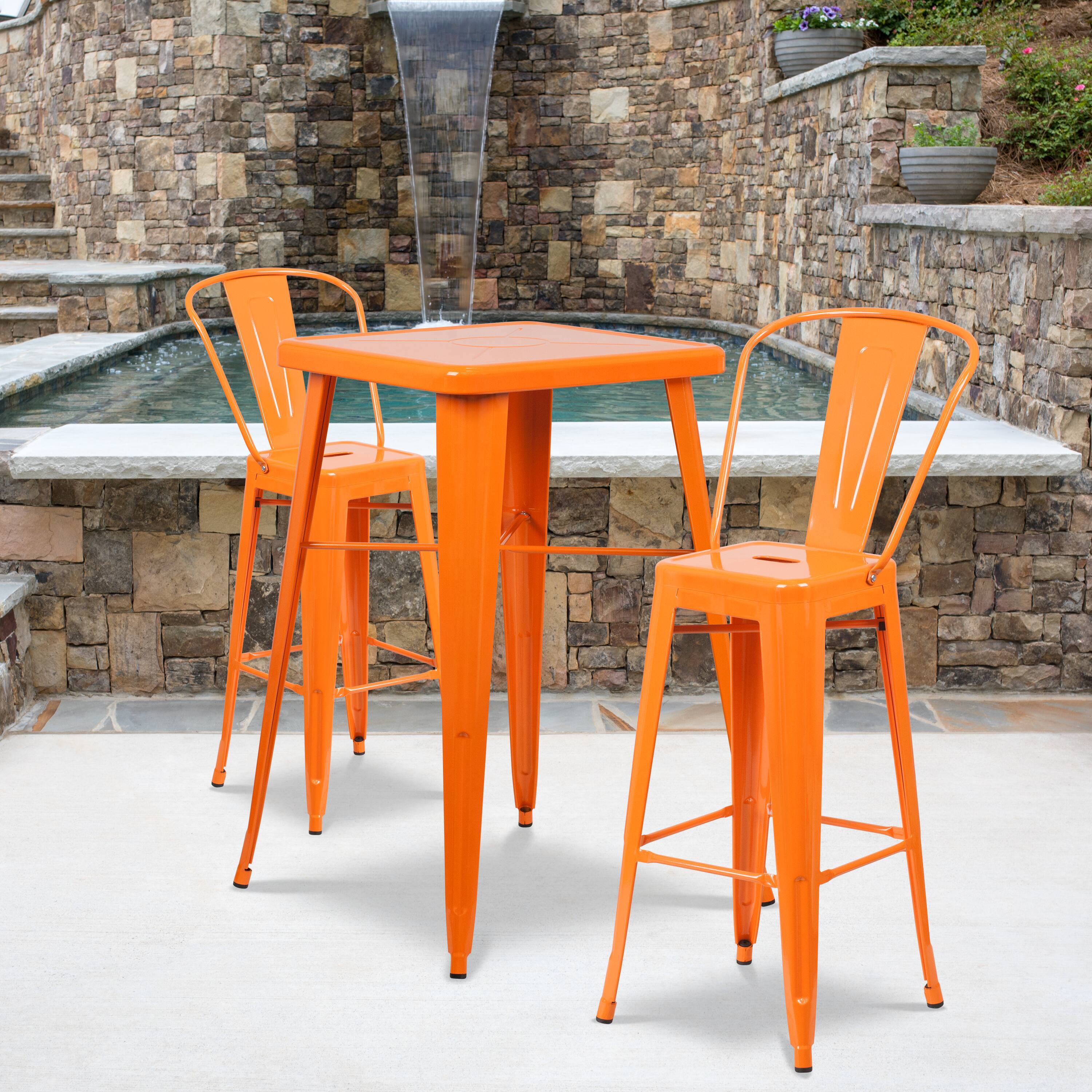 Alt View 2. Emma + Oliver - Commercial Grade 4 Pack 30" High Metal Indoor-Outdoor Barstool with Back - Orange.