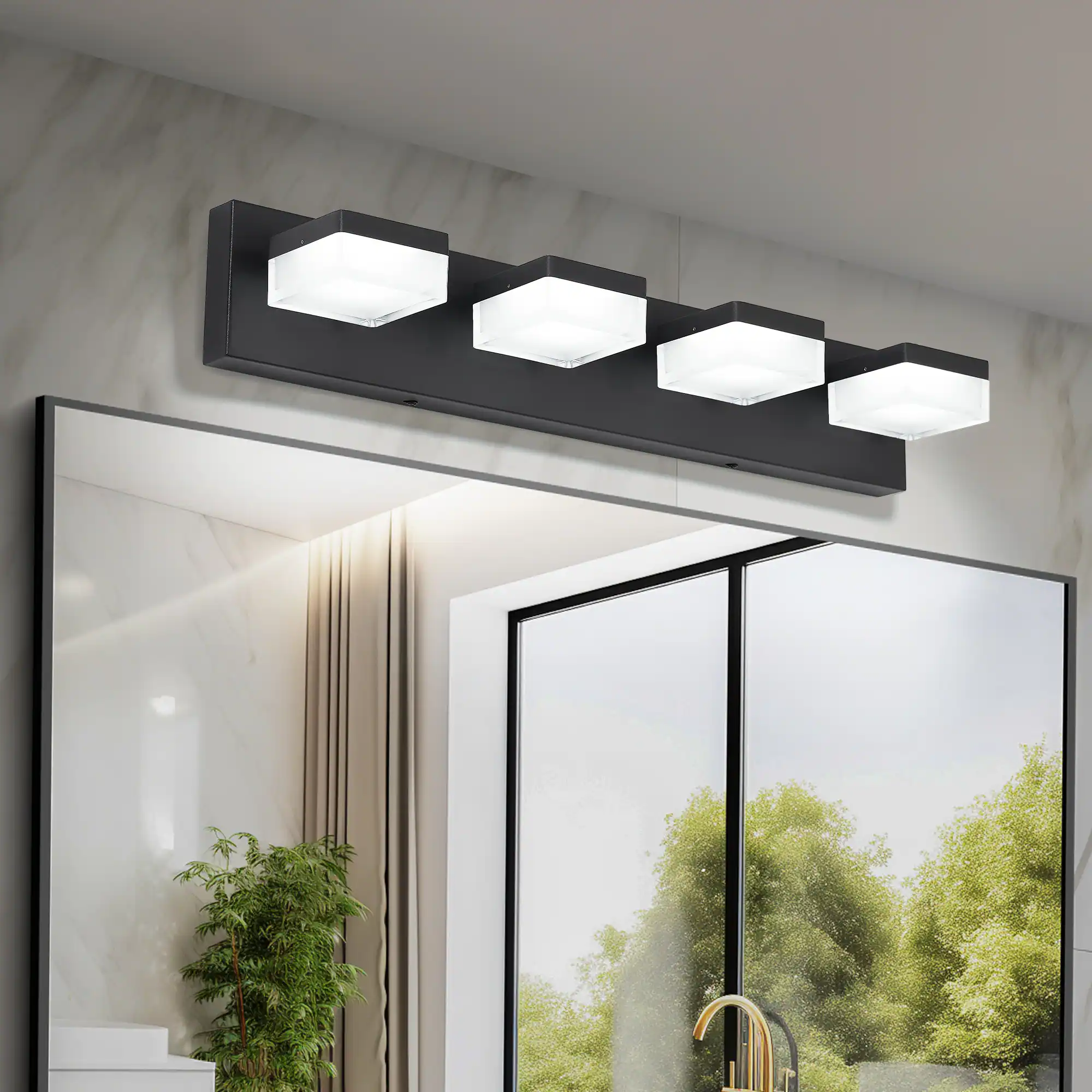 Front. HOMLUX - 24.8 in. 4 Lights Black LED Vanity Light Bar with Acrylic Shade.