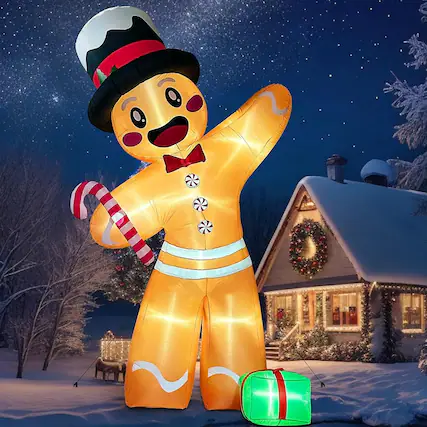 Front. PARKER SLATER - 12FT Gingerbread Christmas Inflatable – Outdoor Yard Decor with 8 LED Lights - Colorful.