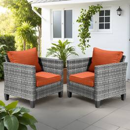 Ovios - 2 PCS Patio Furniture Comfy Single Chair Outdoor Rattan Armchair Wicker Chair with Cushions - Orange Red