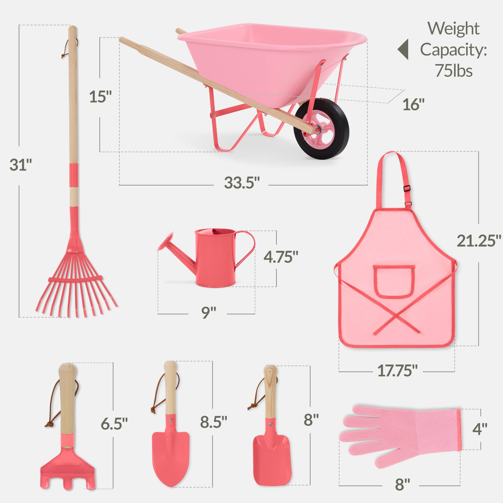 15" Weight Capacity: 75lbs  
16"  
31"  
33.5"  
4.75"  
21.25"  
9"  
17.75"  
6.5"  
8.5"  
8"  
4"  
8"