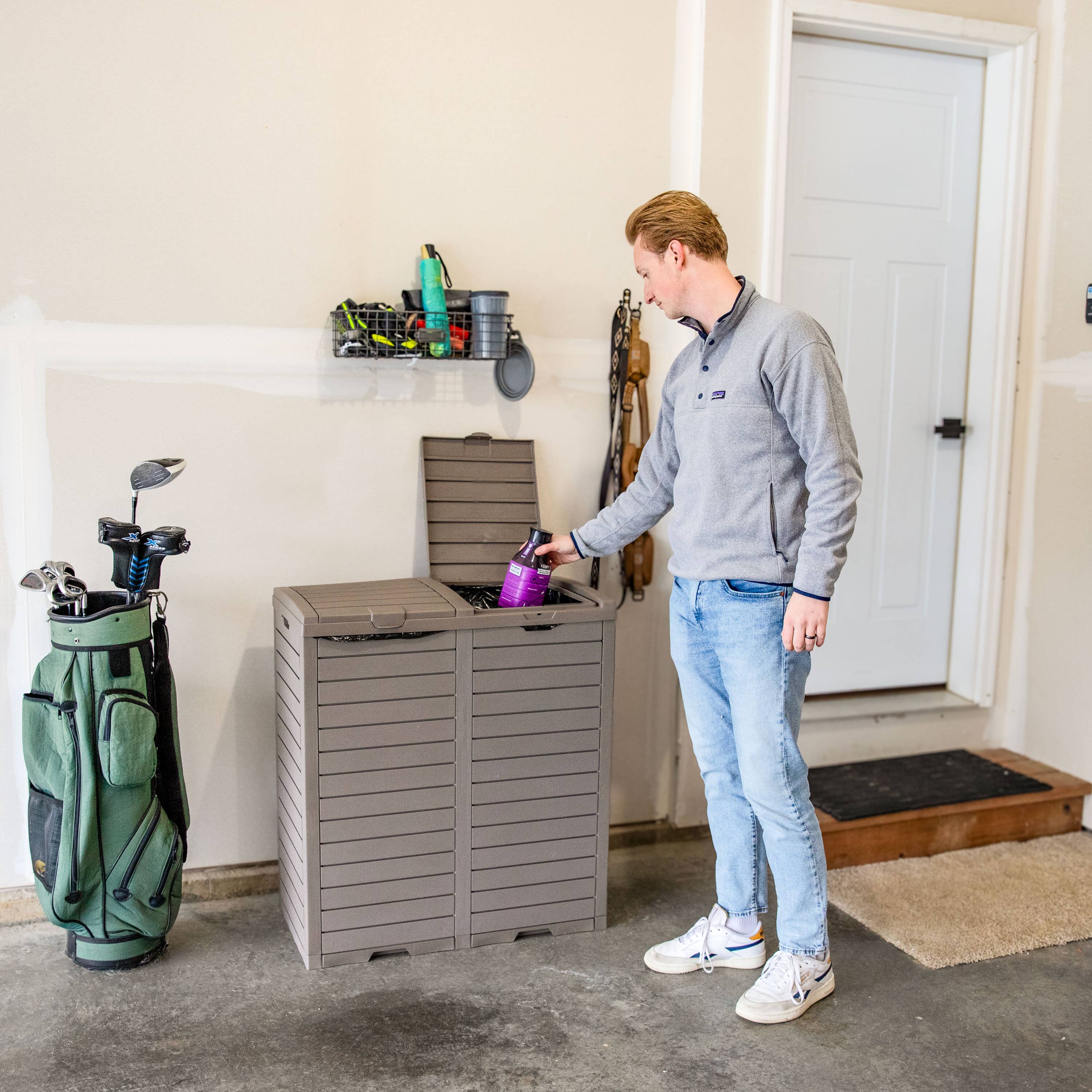 Alt View 9. Sunnydaze - 78 Gal. Outdoor Double Trash Can with Lids - Light Gray.