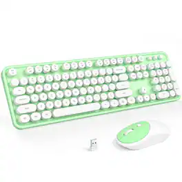Earthley Blooms - Wireless And Mouse Usb 2.4ghz Full Size Typewriter Cute Cat Shape Design Combo For Windows 7/8/10 Laptop - Wireless - Green White