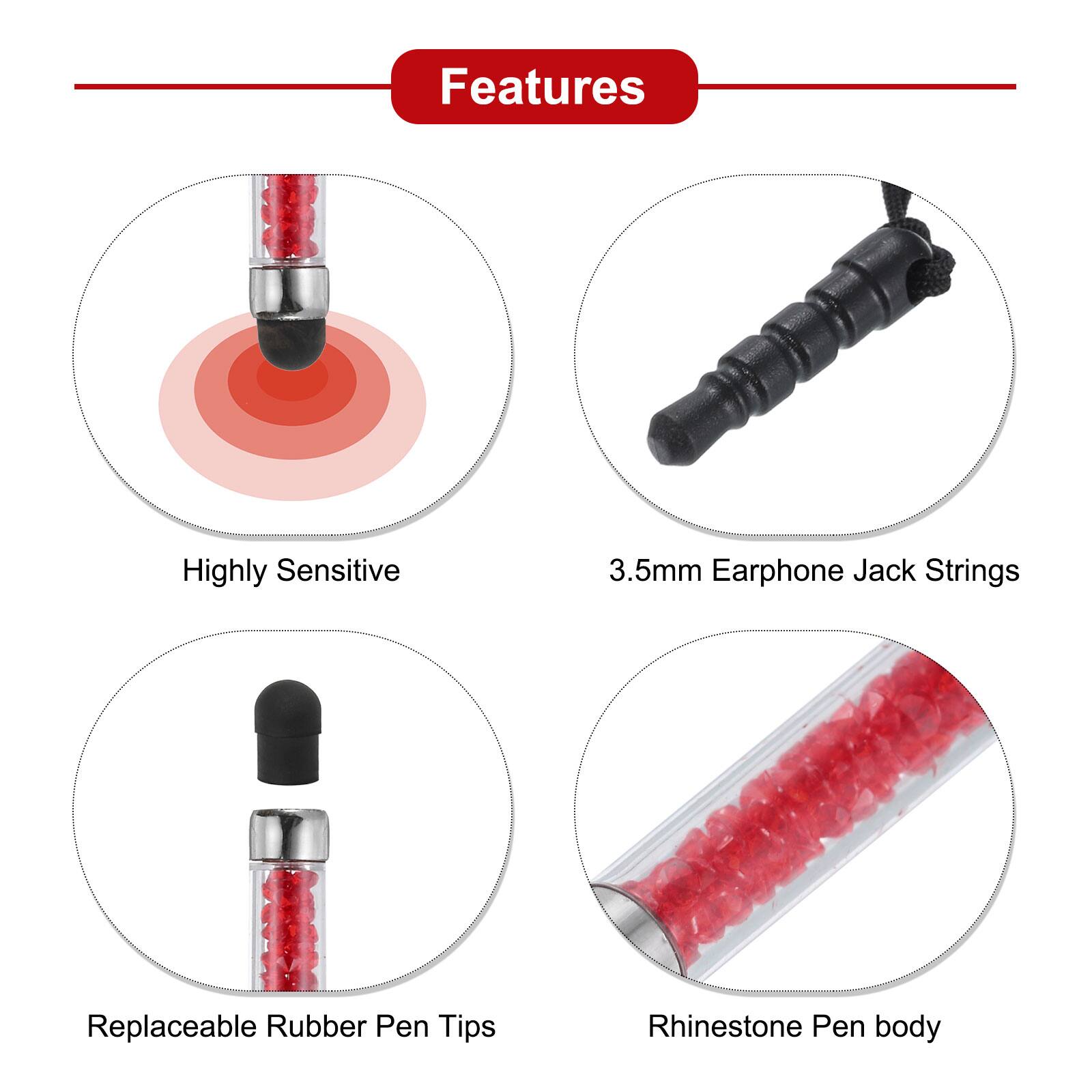 Features
- Highly Sensitive
- 3.5mm Earphone Jack Strings
- Replaceable Rubber Pen Tips
- Rhinestone Pen body