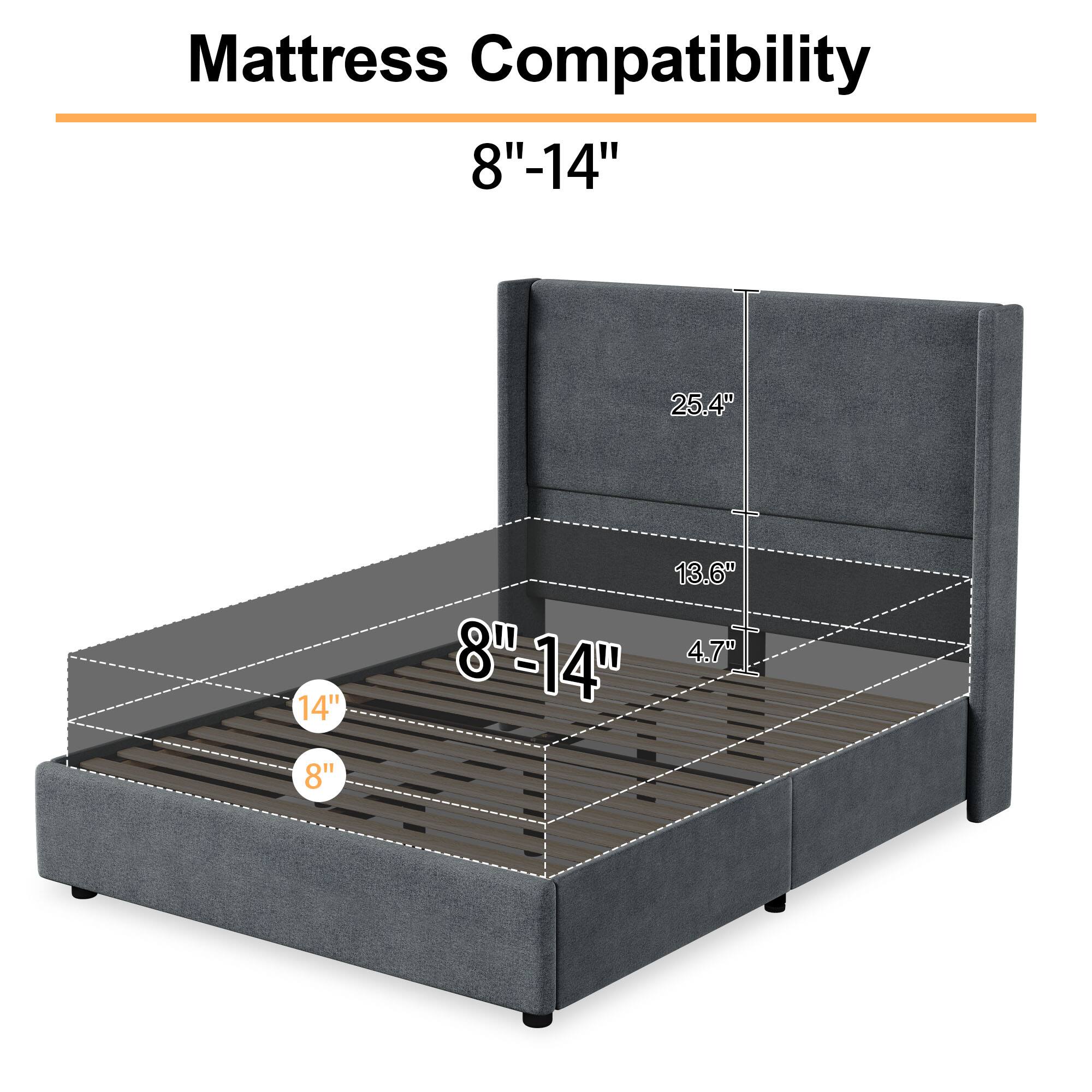 Mattress Compatibility  
8"-14"  
25.4"  
14"  
8"  
13.6"  
8"-14"  
4.7"