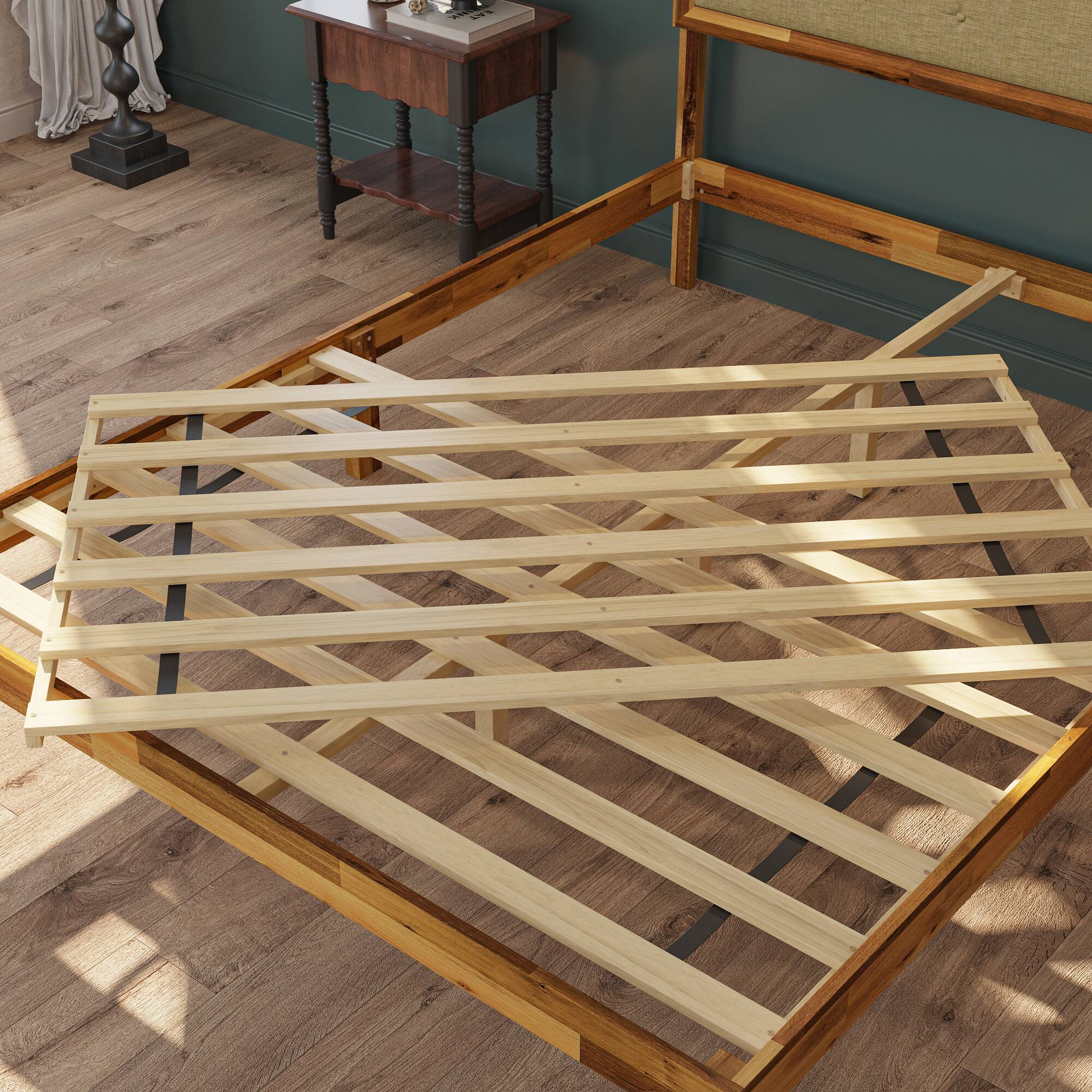 Alt View 1. Famapy - Famapy Upholstered Headboard Solid Wood Bed Frame with - Sturdy Slat Support, No Box Spring Needed - Wooden.