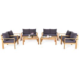 Costway - 8PCS Patio Furniture Set Acacia Wood Thick Cushion Loveseat Sofa Garden - Gray