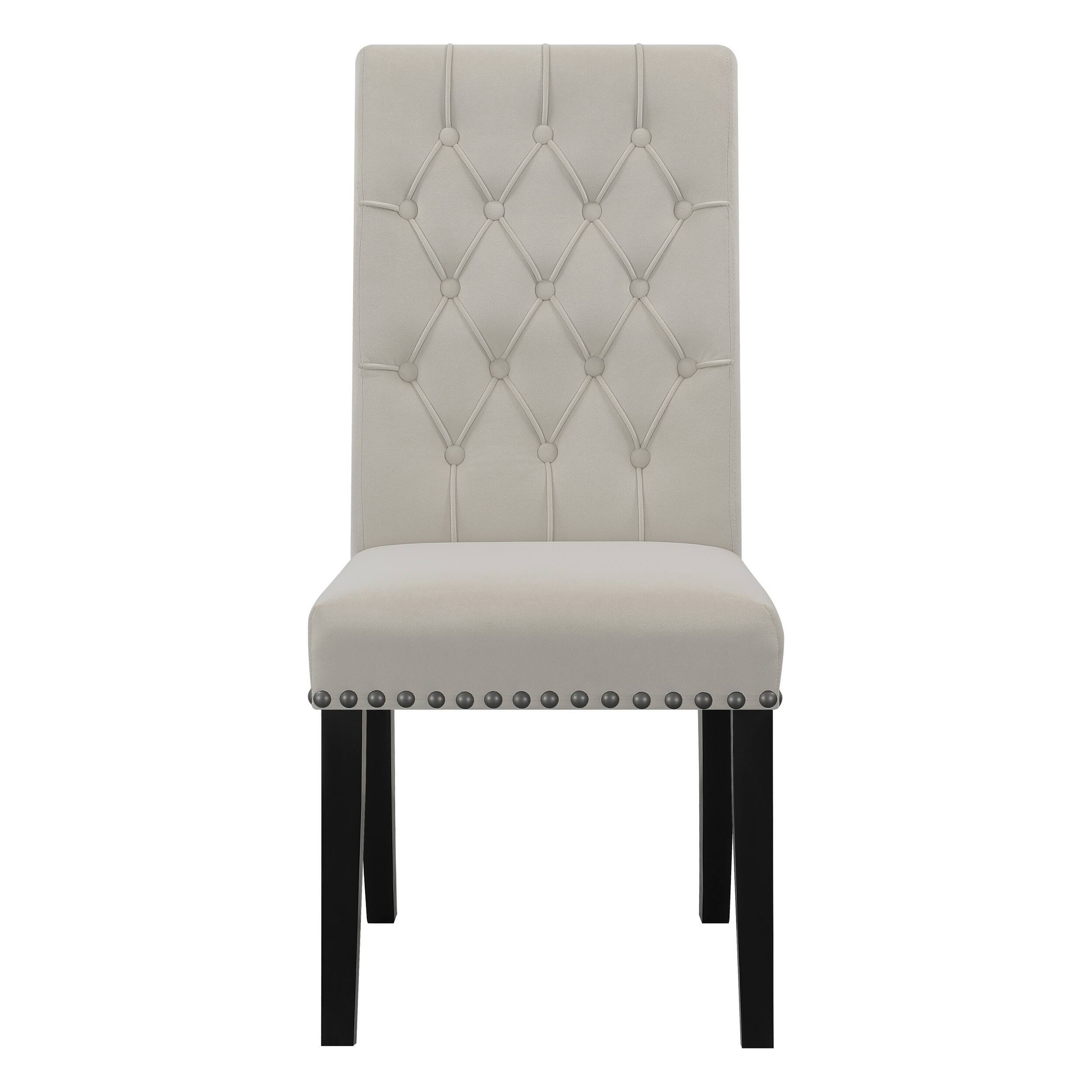 Angle. Manhattan Lane - Ali 20 Inch Set of 2 Side Chairs, Light  Button Tufted Rolled Back - Gray, Brown.