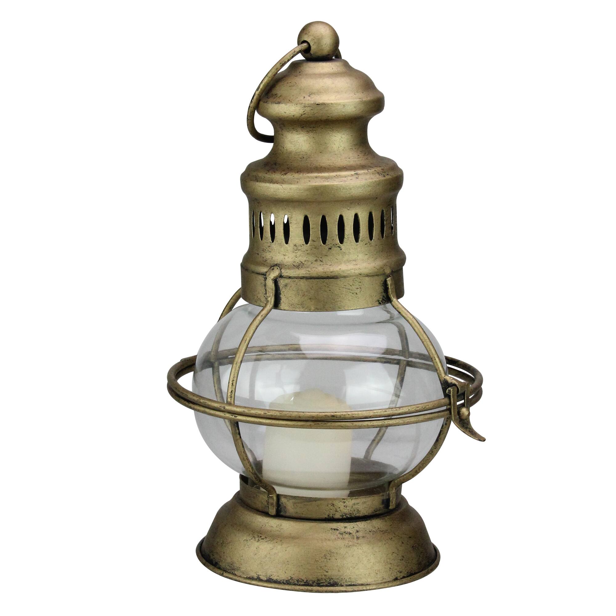 Alt View 1. Raz - 10” Golden Antique Style Weathered Glass Christmas Candle Lantern - Gold.
