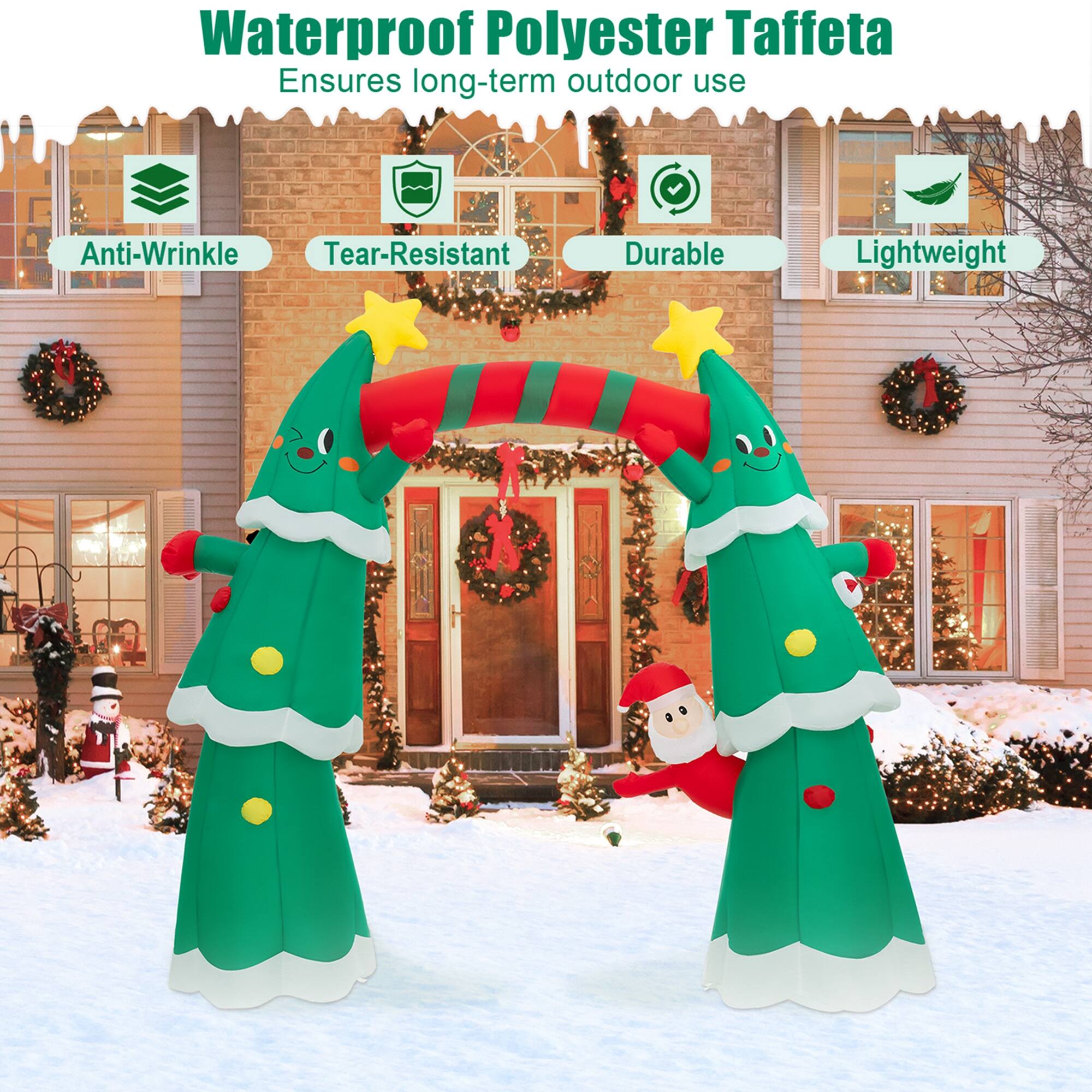 Waterproof Polyester Taffeta is a durable, lightweight, and tear-resistant material that ensures long-term outdoor use. It is also anti-wrinkle, making it a great choice for outdoor decorations like Christmas trees.