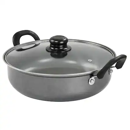 Front. Gibson - Gibson Everyday 12 Inch Highberry Nonstick All Purpose Pan with Lid in Grey - Gray.