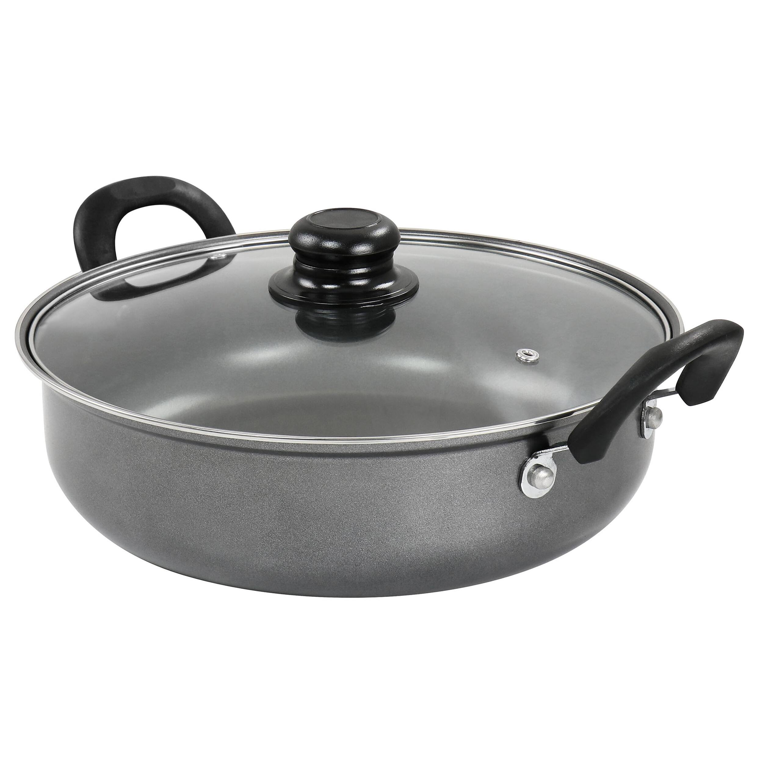 Front. Gibson - Gibson Everyday 12 Inch Highberry Nonstick All Purpose Pan with Lid in Grey - Gray.