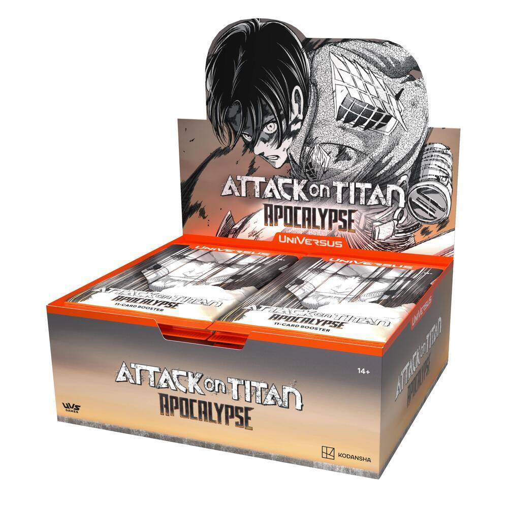 ATTACK on TITAN  
APOCALYPSE  
UNIVERSE  

11-CARD BOOSTER  

ATTACK on TITAN  
APOCALYPSE  
UNIVERSE  

14+  

KODANSHA