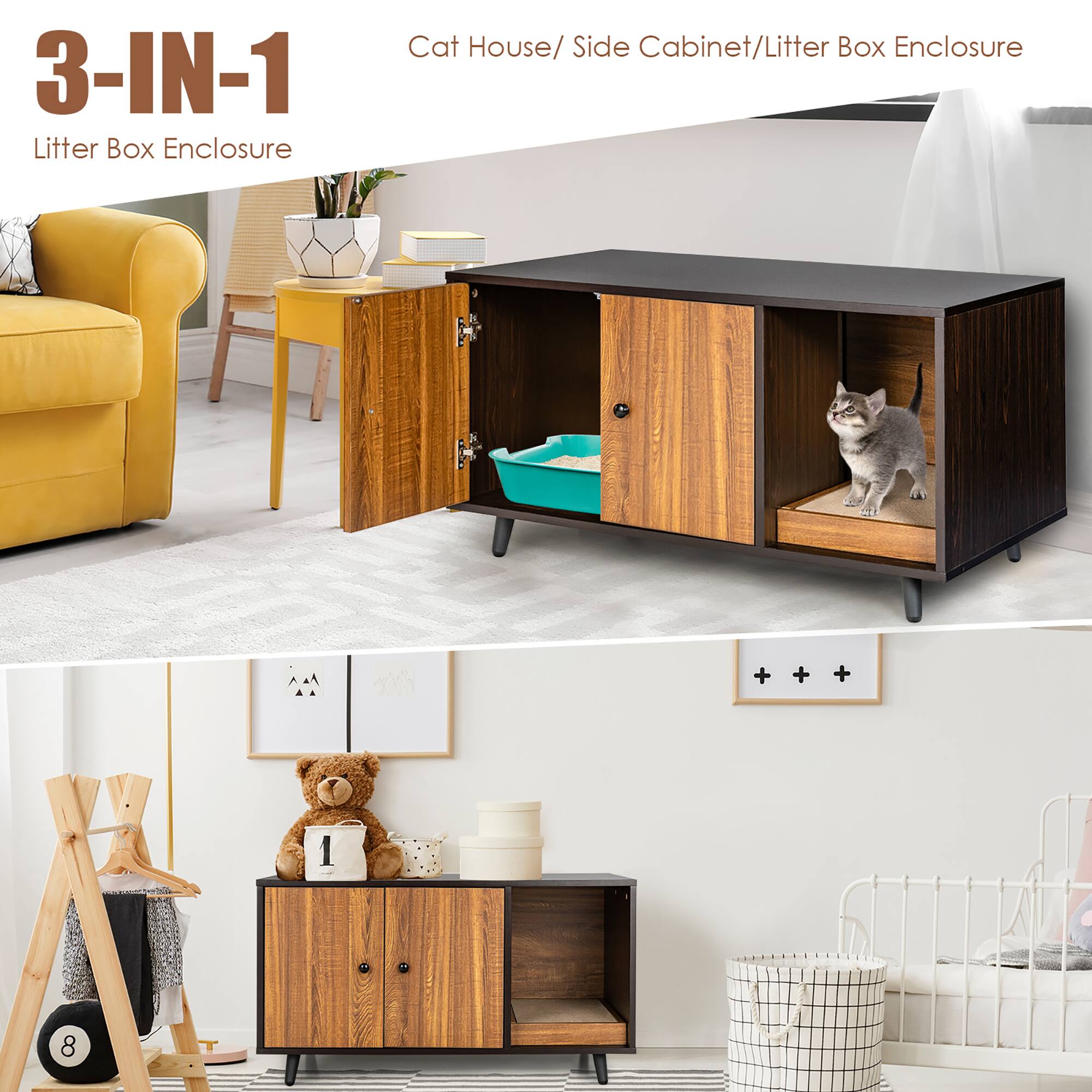 3-IN-1  
Litter Box Enclosure  

Cat House / Side Cabinet / Litter Box Enclosure