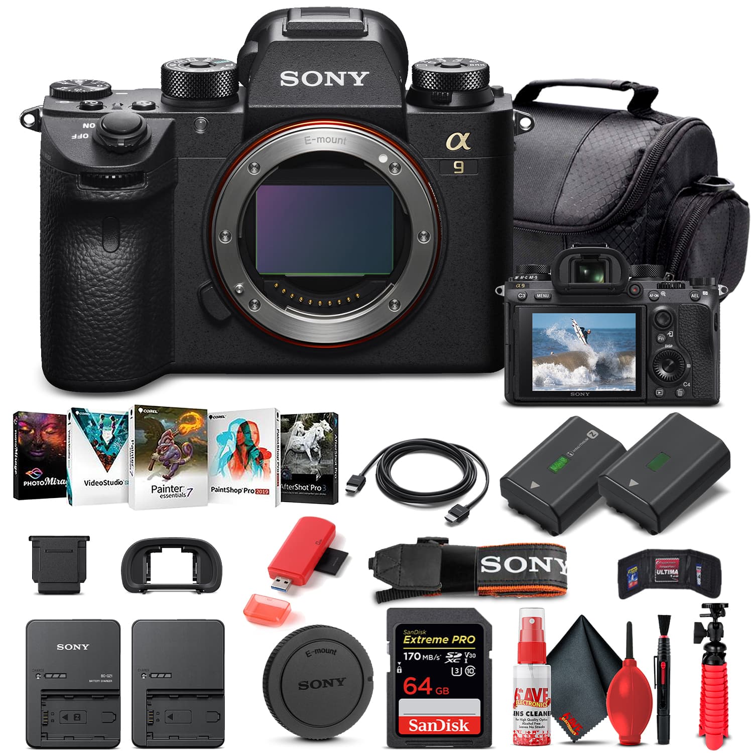 Sony - Alpha a9 II Mirrorless Camera Body Bundle + 64GB Card + Battery + Case + Charger + Card Reader + Kit