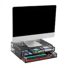 Front. Mind Reader - Monitor Stand, Ventilated Laptop Riser, Storage Drawer, Office, Metal Mesh, 15.75"L x 11.75"W x 4.5"H - Black.