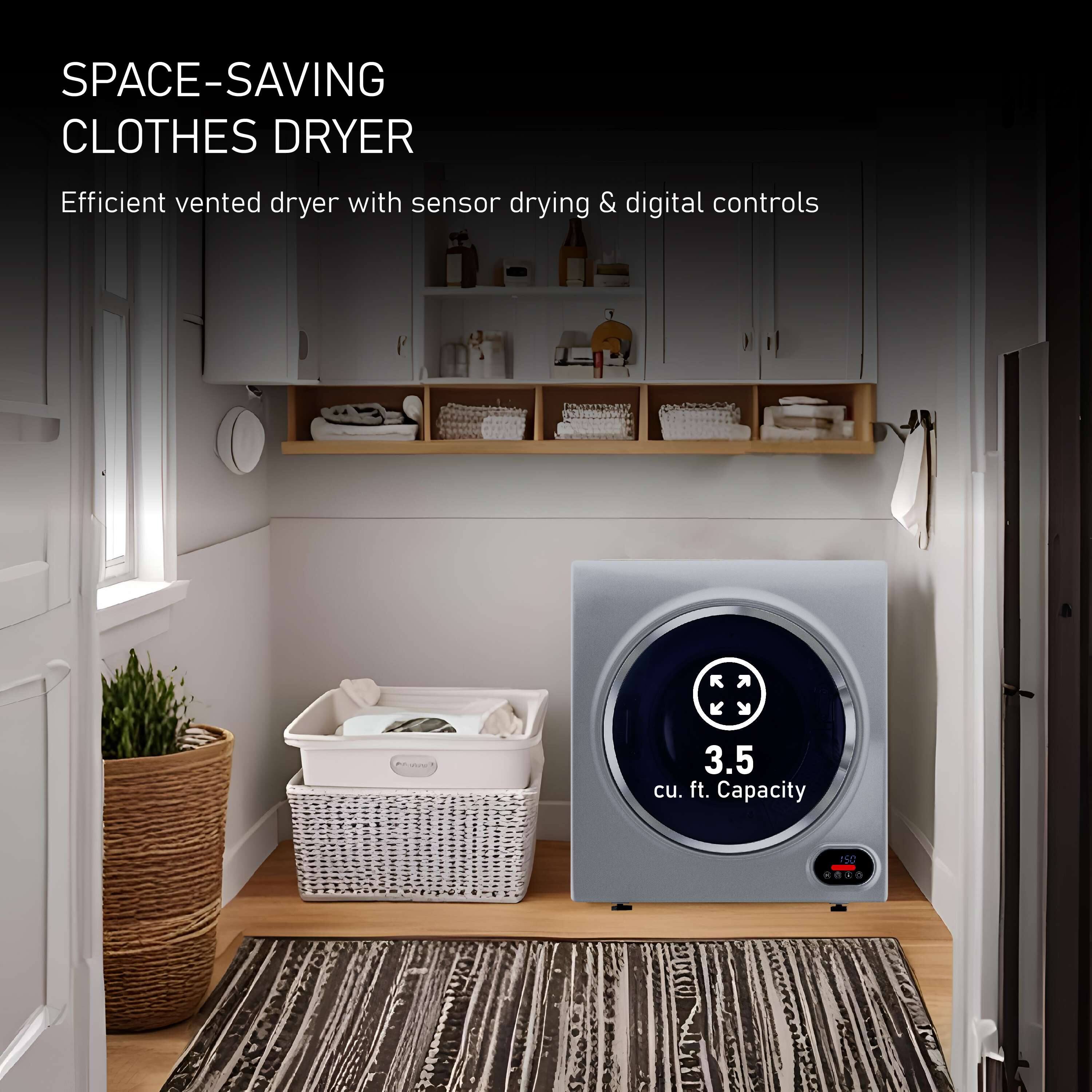 SPACE-SAVING CLOTHES DRYER  
Efficient vented dryer with sensor drying & digital controls  
3.5 cu. ft. Capacity