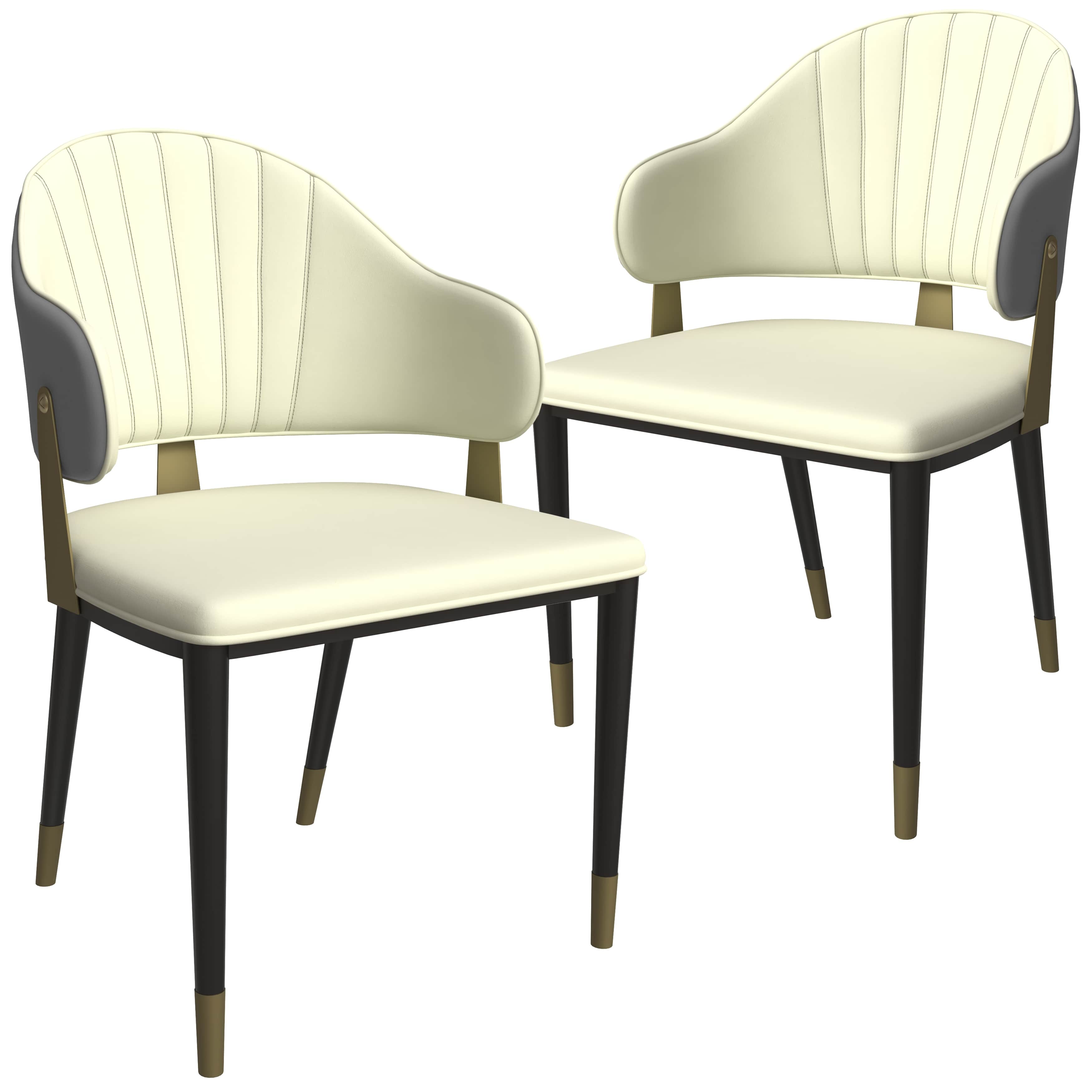 Front. LeisureMod - Aria 2-PCS Modern Dining Chair, Upholstered PU Leather Side Chair with Metal Legs - Grey.