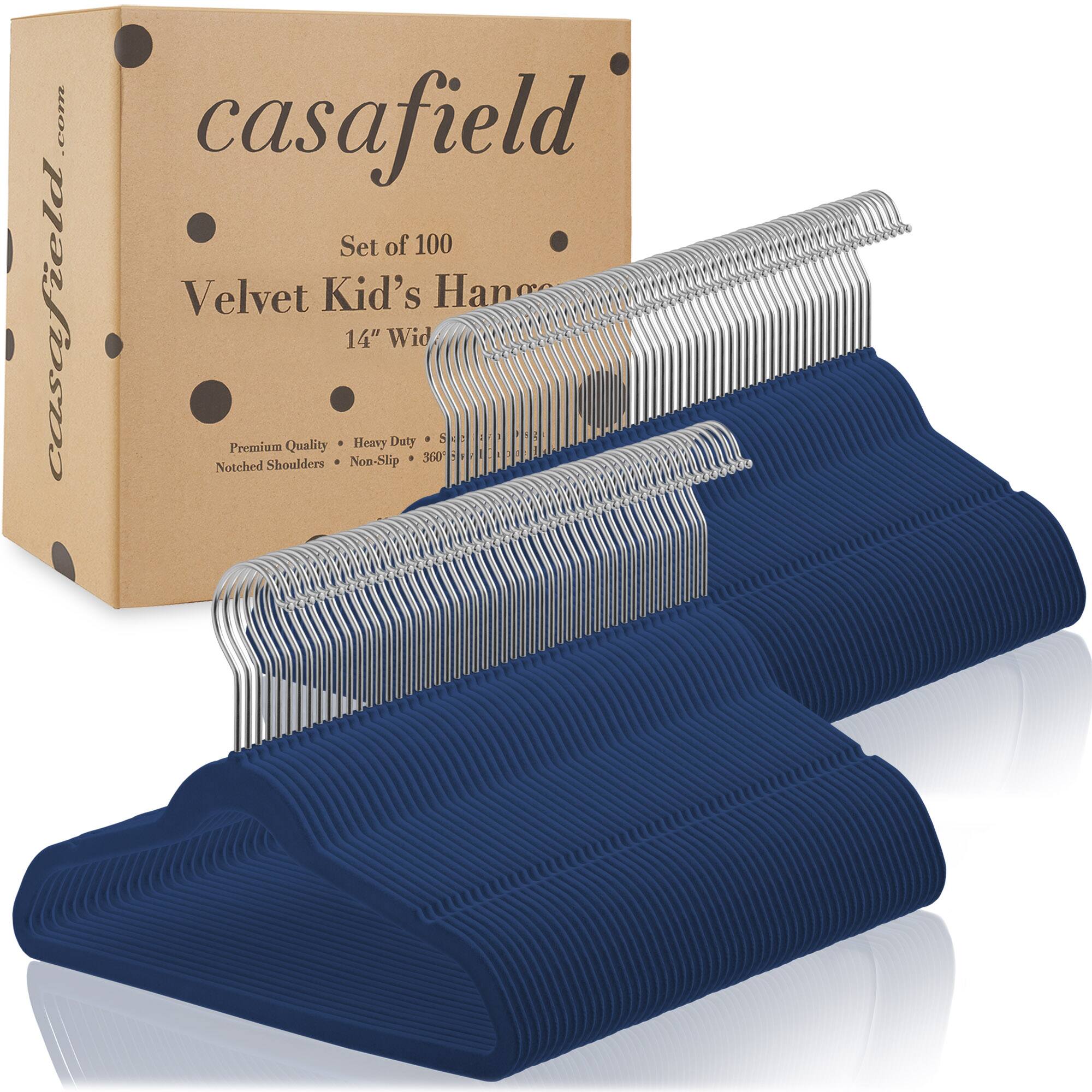 casafield.com  
casafield  
Set of 100  
Velvet Kid's Hanger  
14" Wide  

Premium Quality • Heavy Duty • Notched Shoulders • Non-Slip • 360°