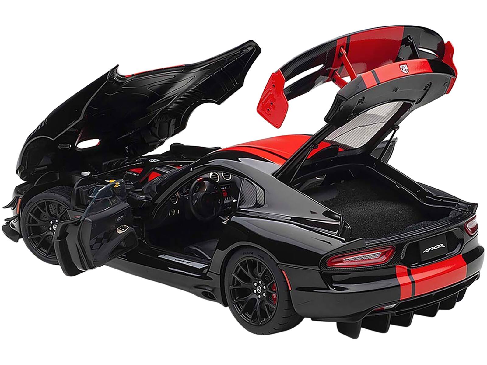 Angle. Autoart - 2017 Dodge Viper 1:28 Edition ACR Black with Red Stripes 1/18 Model Car by Autoart - Black With Red Stripes.