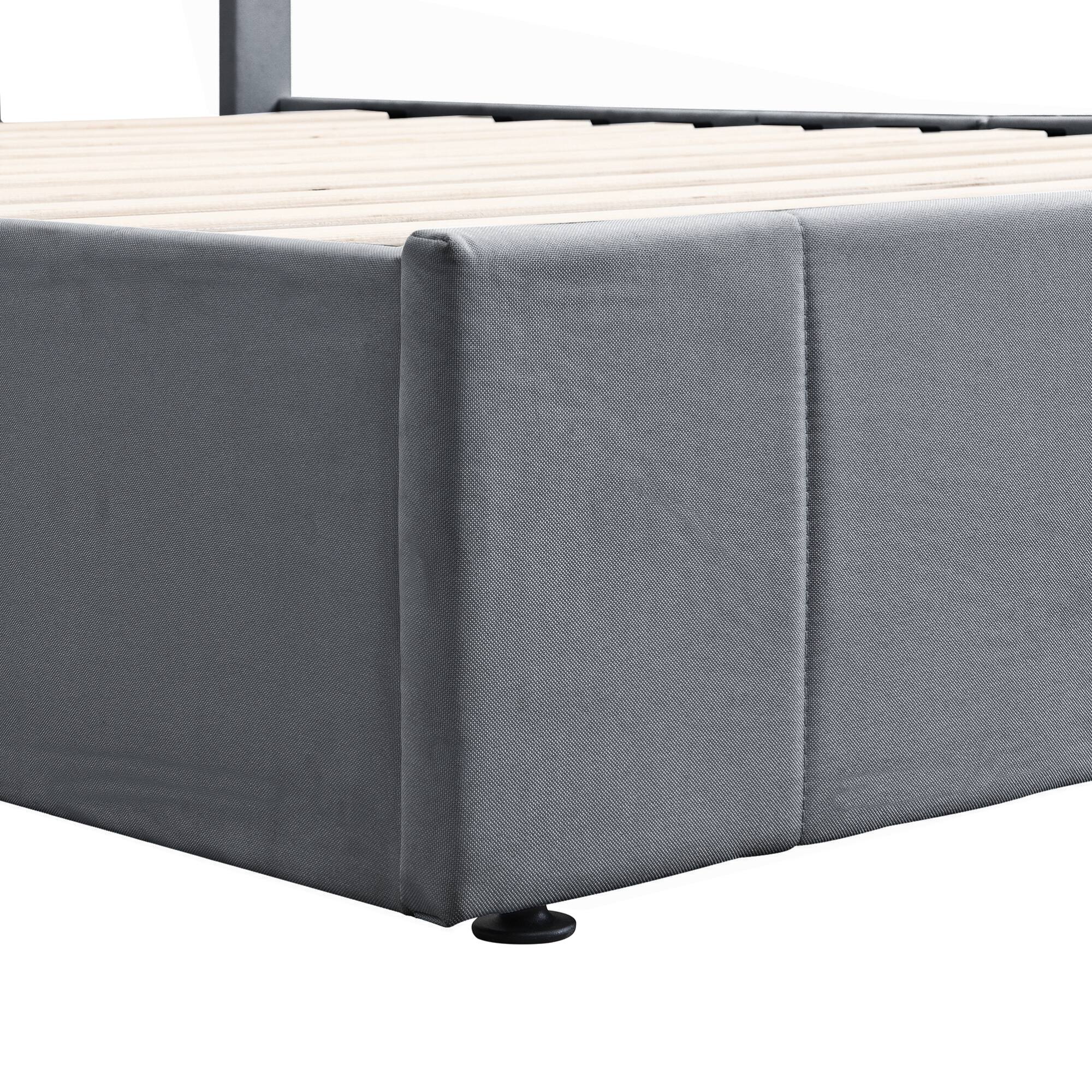 Alt View 9. GOODSILO - Full Size Upholstered Platform Bed with Hydraulic Storage System and Wooden Slat Support - Gray.