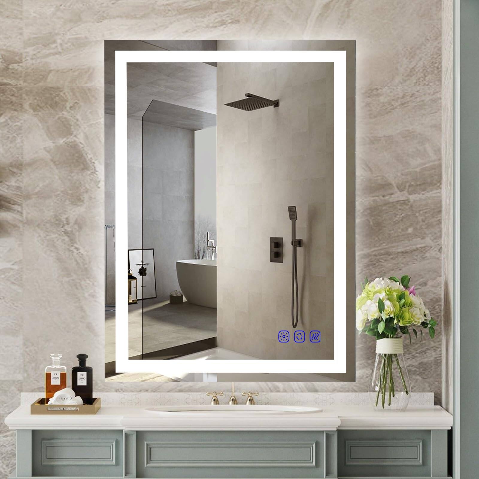 Alt View 6. Comfort Essence - x Led Bathroom Mirror With Lights Frontlit Smart For Wall Lighted Vanity Makeup color Stepless Dimmable An - Frontlit Light (3 Color Modes) 32"L x 24"W.