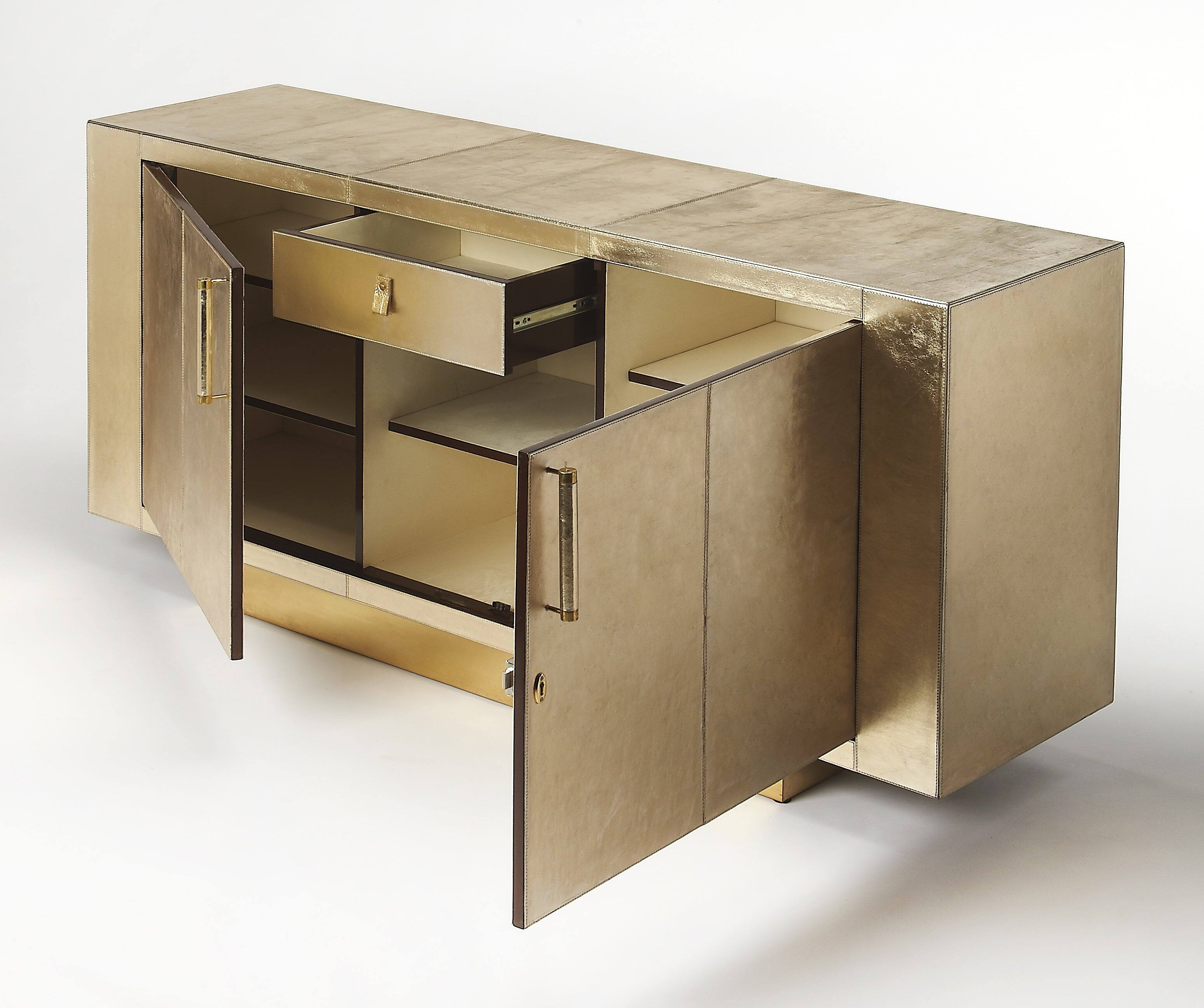 Alt View 3. Butler Specialty - Francois 70.5 in. W Rectangular Leather Wrapped 1 Drawer 2 Door Buffet/Sideboard - Gold.