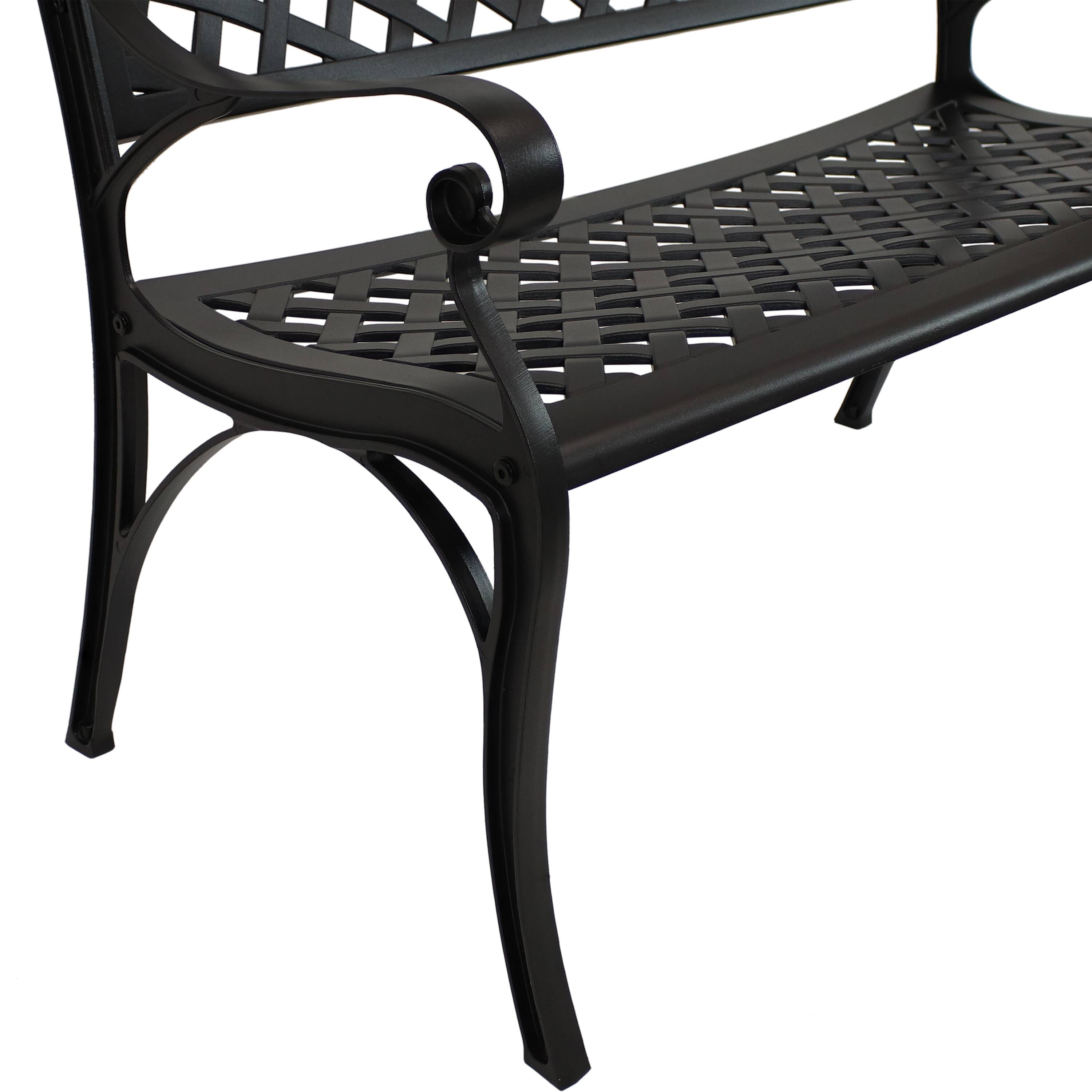 Alt View 8. Sunnydaze - 2-Person Checkered Cast Aluminum Outdoor Garden Bench - Black.