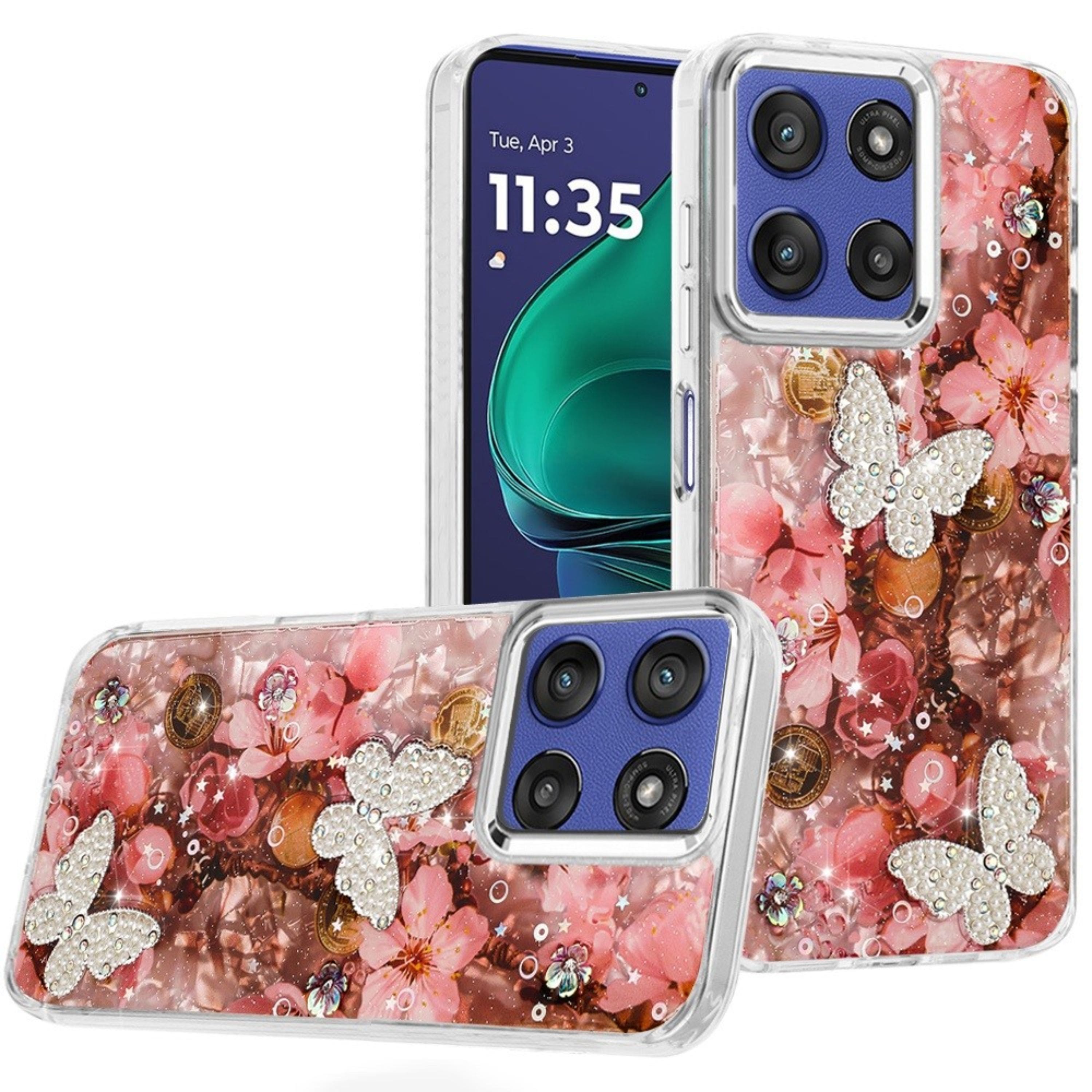 Kitcheniva - Case Epoxy Glitter 3D Butterflies Plus Tempered Glass For Moto G Stylus 2026/2025 4 - Multicolor price history on PriceWatchPro