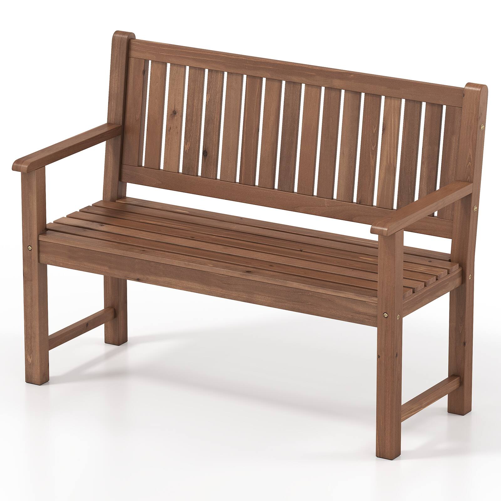 Alt View 9. Costway - Costway 2-Seater Outdoor Wooden Bench, Garden Loveseat Bench with Backrest, Armrests - Brown.