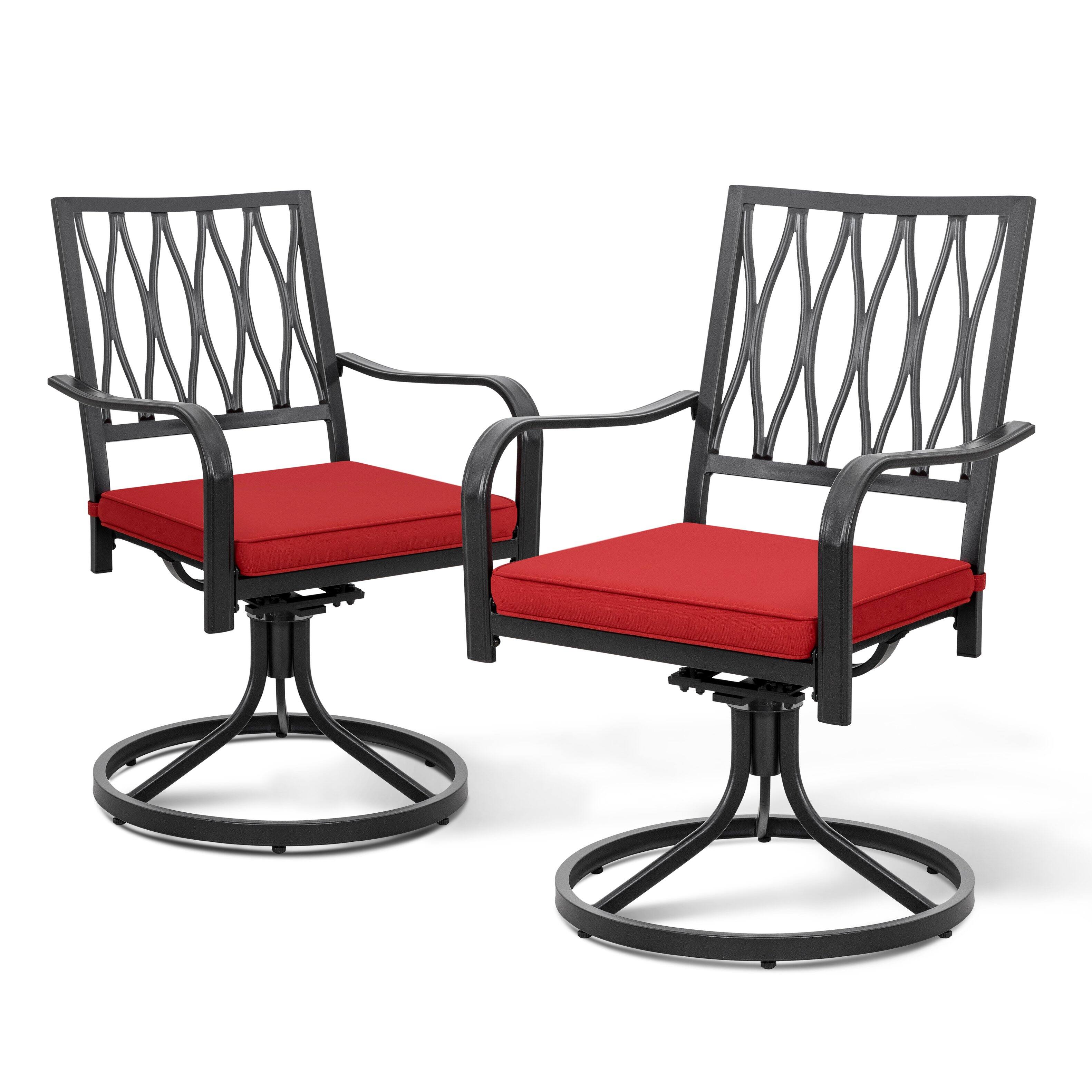 Left. Nuu Garden - 2-Piece Metal Swivel Patio Chair Set with Removable Red Olefin Cushions - Black and Red.