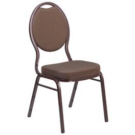 Emma + Oliver - Teardrop Back Stacking Banquet Dining Chair - Brown Patterned Fabric/Copper Vein Frame