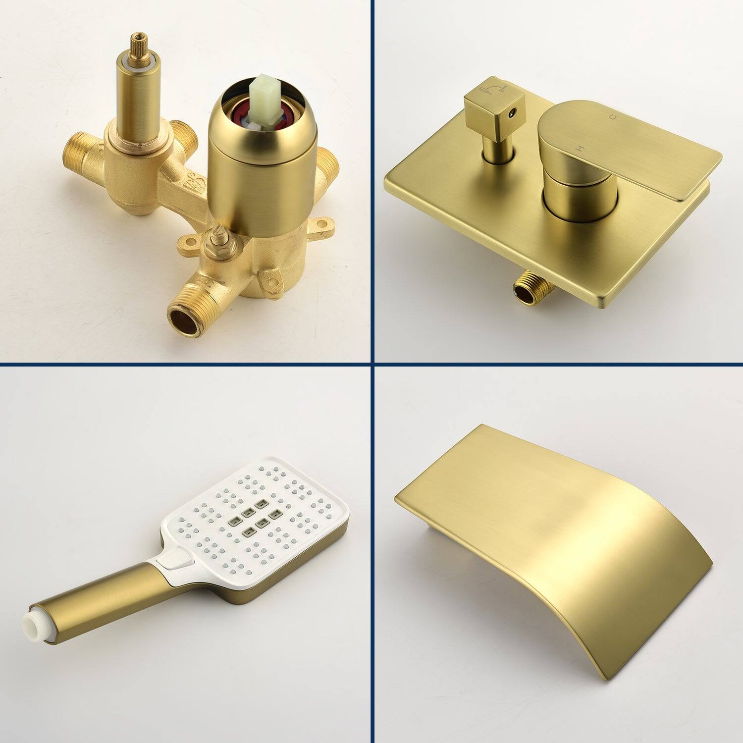 Angle. Boyel Living - Wall Mount Single Handle 3 Spray Tub and Shower Faucet with Handheld Shower in Brushed Gold Valve Included - Brushed Gold.