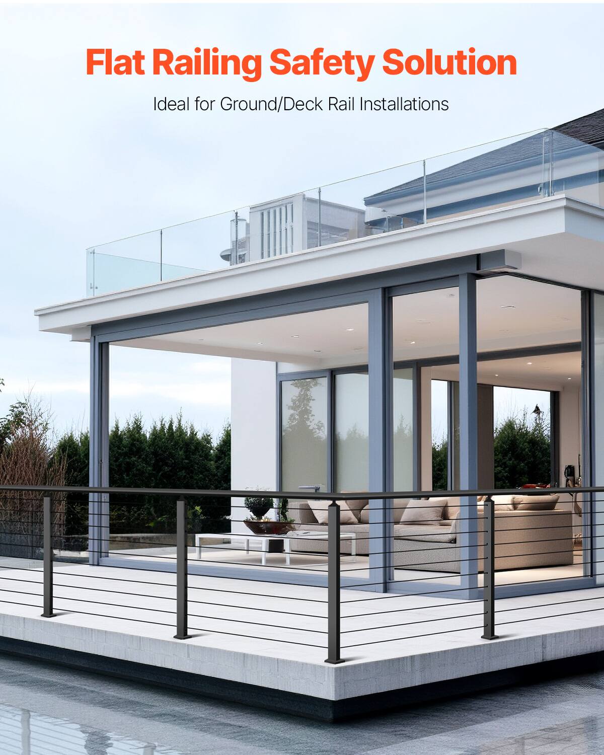 Flat Railing Safety Solution  
Ideal for Ground/Deck Rail Installations