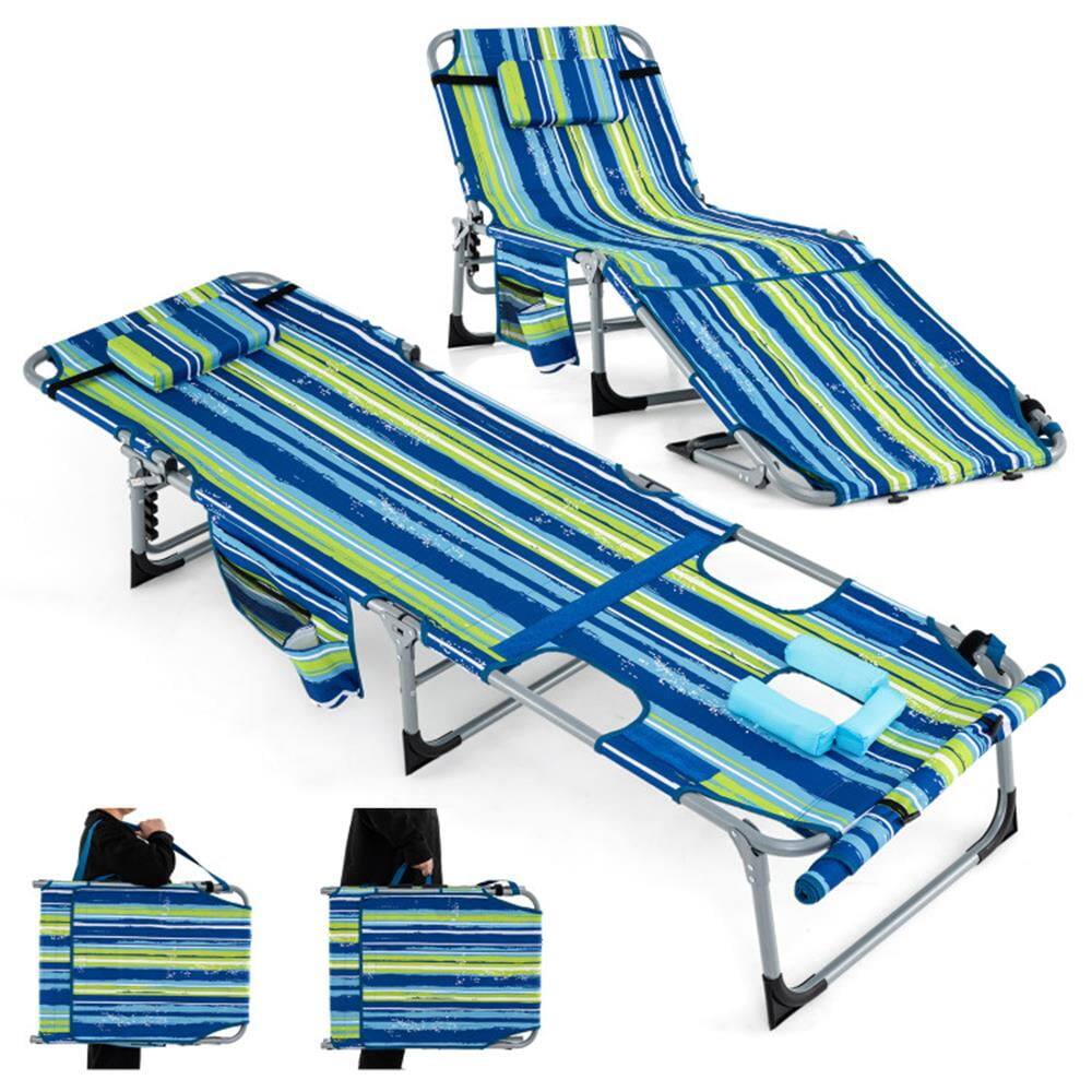 Angle. Kadyn - Outdoor Dining Room Chairs, Patio Kitchen Chairs,5-position Outdoor Folding Chaise Lounge Chair-Blue and Green - Blue.
