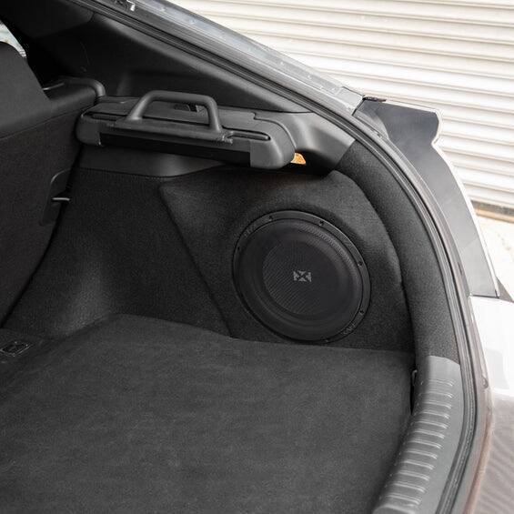 Left. NVX - BOOST Box Custom Fit 10" 350W RMS Loaded Sealed Subwoofer Enclosure for 2017-2021 Honda Civic and Civic Type R - Black.