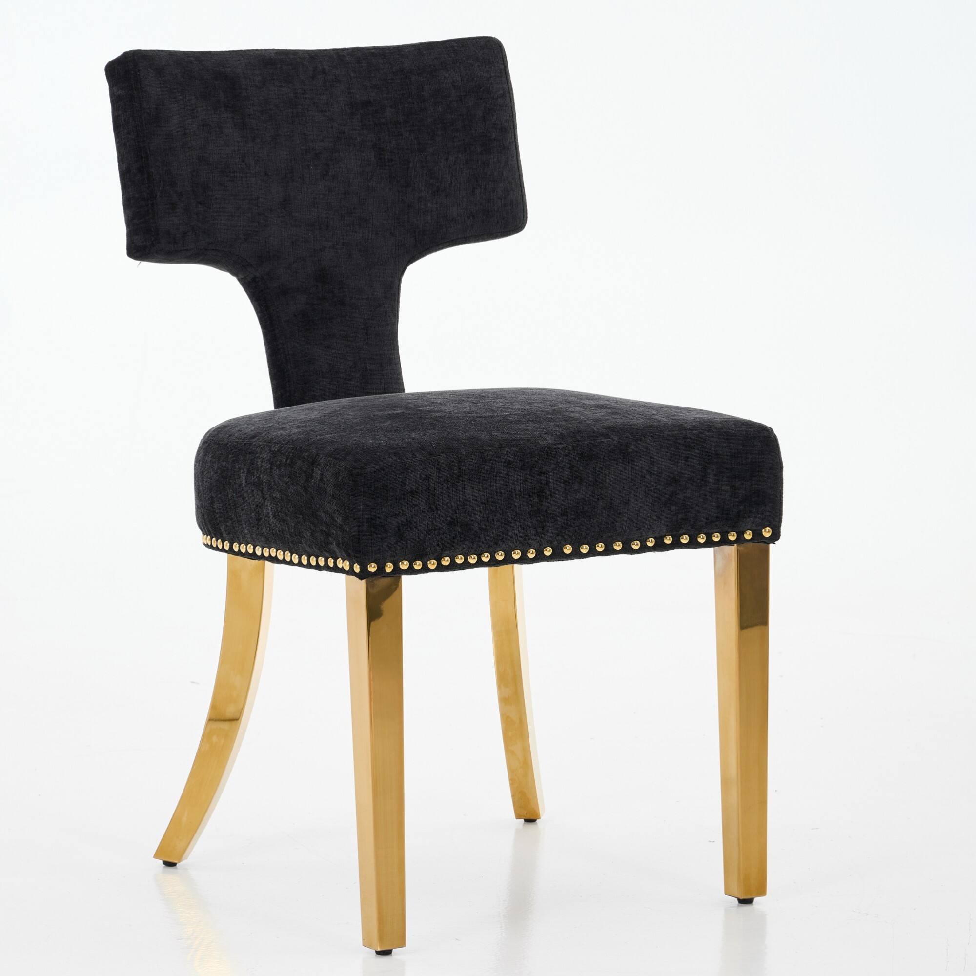 Left. GOODSILO - Modern Upholstered Dining Chairs Set of 2 with Curved Backrest and Stainless Steel Legs - Black.