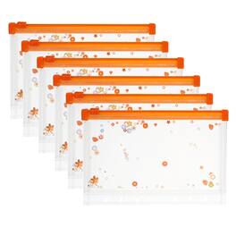Unique Bargains - 6pcs A6 Plastic Binder Zipper Pockets 7x5 Inch Clear Envelope Folders Planner Waterproof with Sequin Decor - Bright Orange