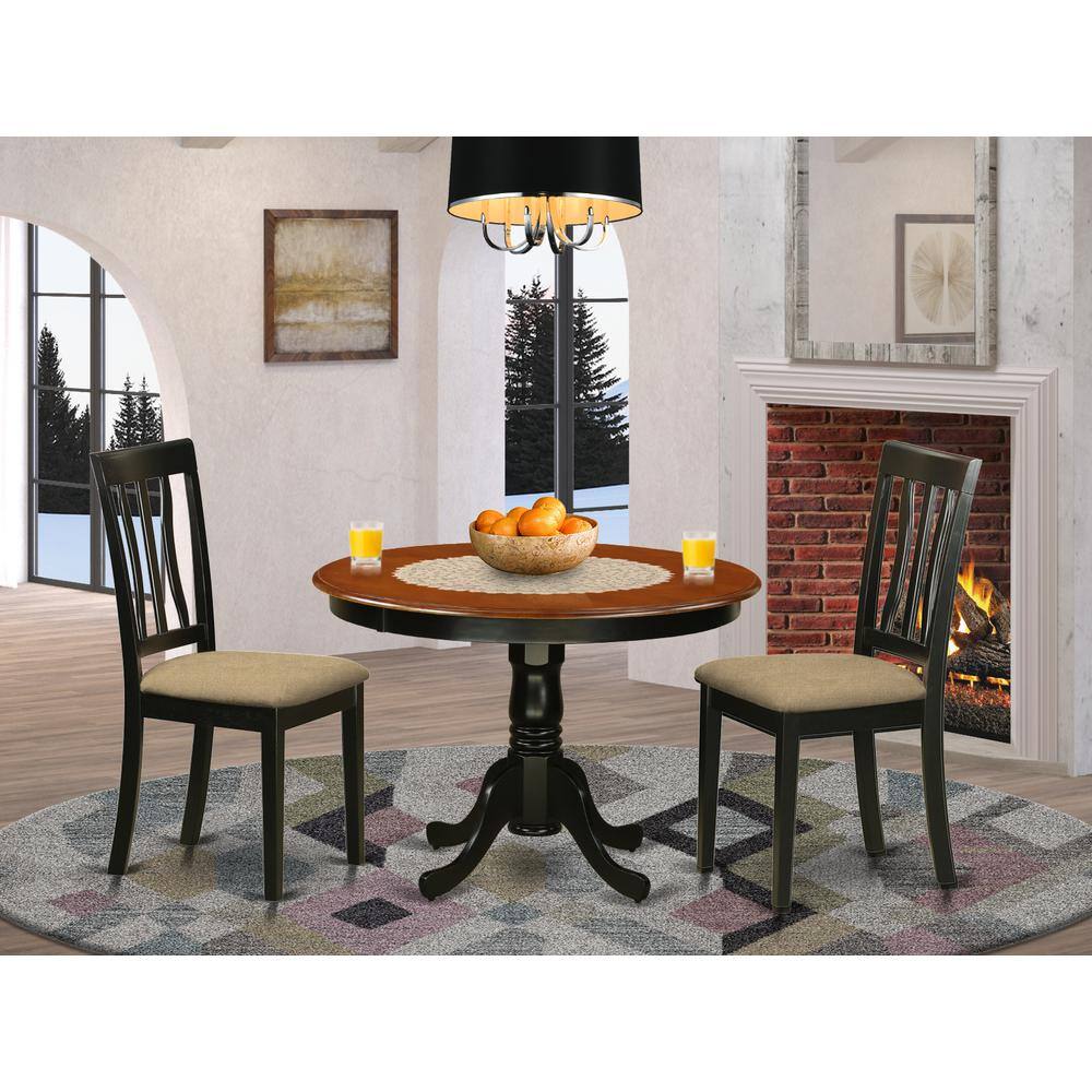 Left. East West Furniture - HLAN3-BCH-C 3 Pc Seat with a Kitchen Table and 2 Linen Dinette Chairs in Black - Black.