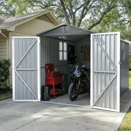 Loheer - Motorcycle Storage Shed with Window 66 by 121 Inch Grey and White Outdoor Shed
