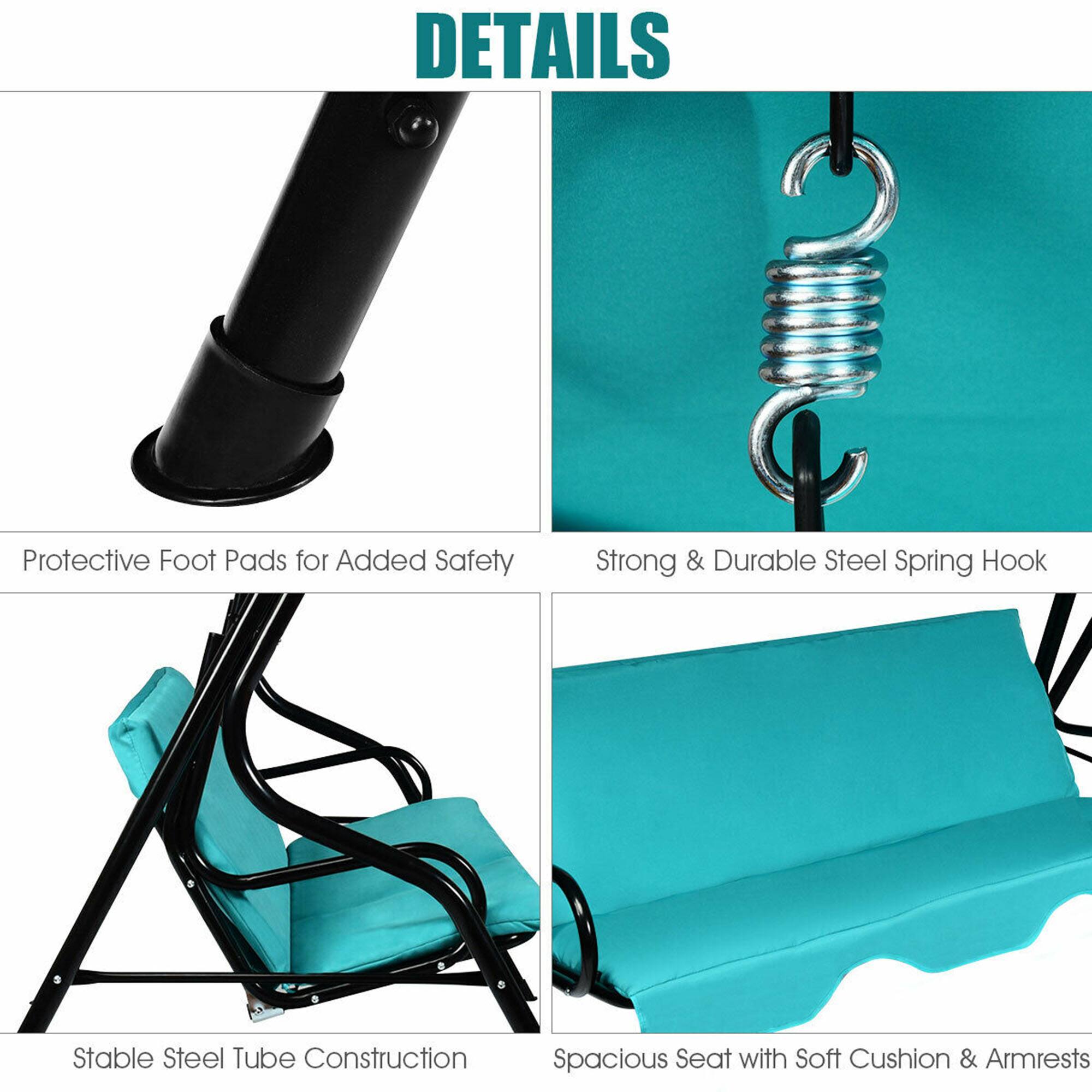 Alt View 7. Gymax - Gymax Blue Outdoor Swing Canopy Patio Swing Chair 3-Person Canopy Hammock - Blue.