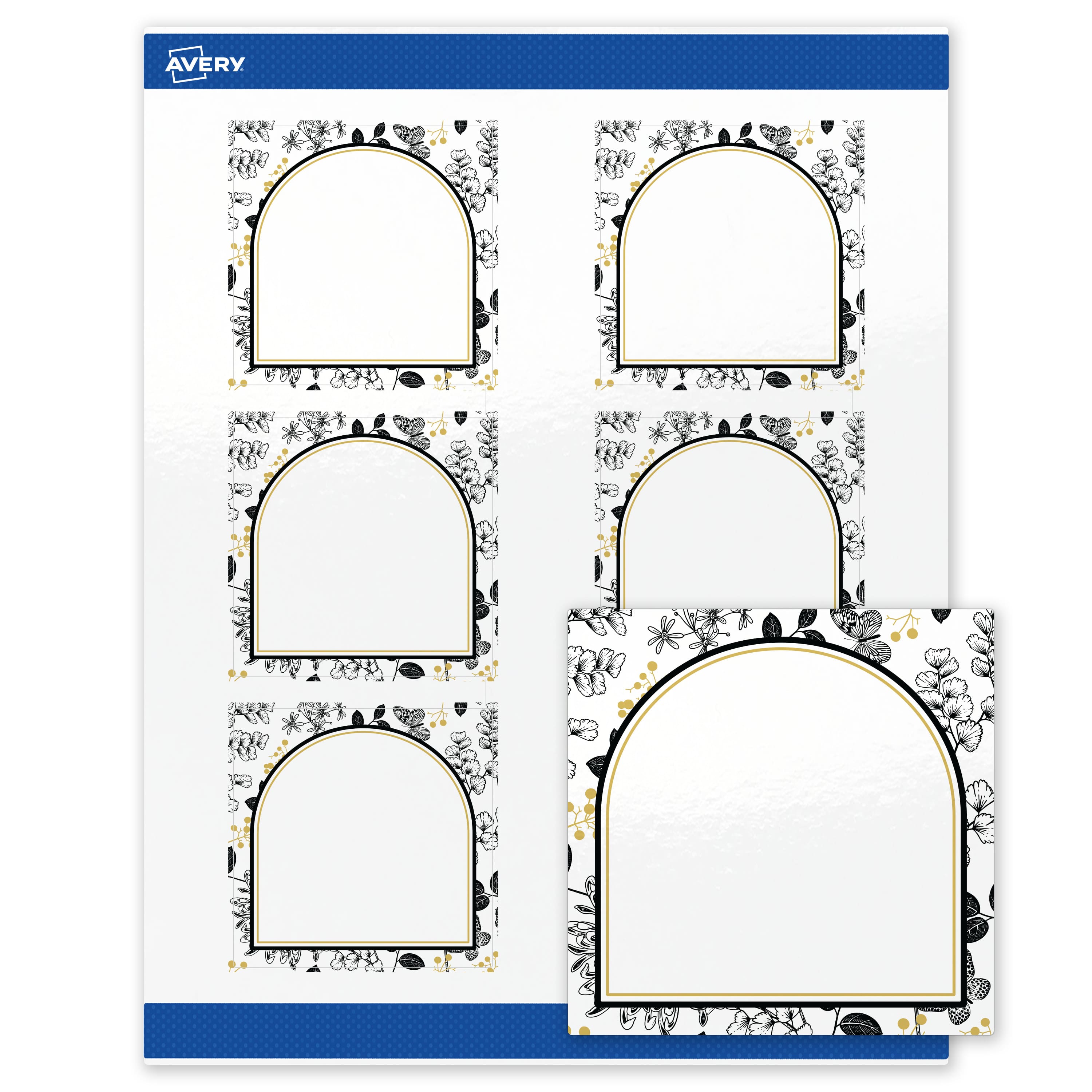 "Avery - Labels, 3"" x 3"", Glossy Arched Gold & Black Florals - White" price history on PriceWatchPro
