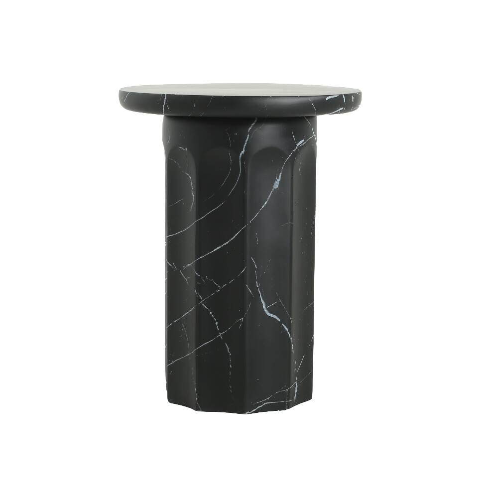 Alt View 1. Loheer - Loheer Outdoor Lightweight Concrete Black Marble Effect Side Table, MgO End Table for Patio Living Room - Black.
