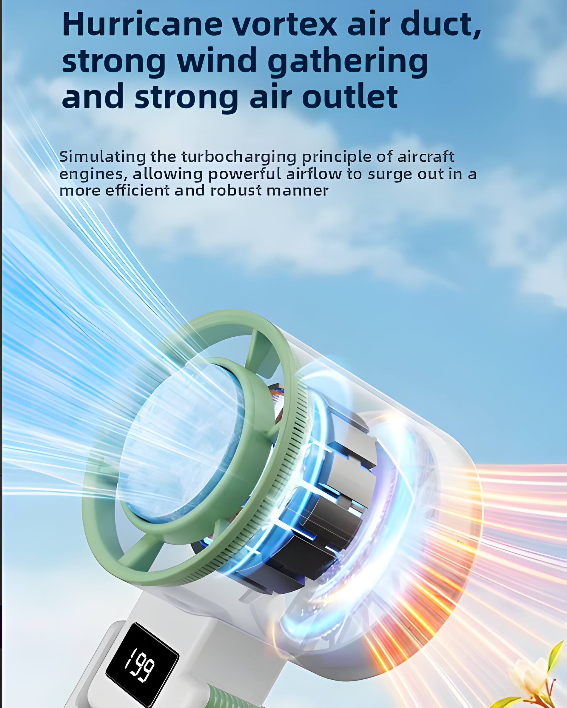 Hurricane vortex air duct, strong wind gathering and strong air outlet

Simulating the turbocharging principle of aircraft engines, allowing powerful airflow to surge out in a more efficient and robust manner