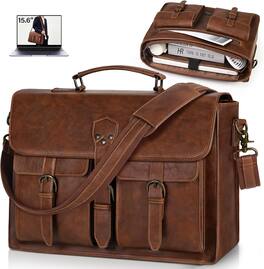 Vulpecula Spade - Leather Vintage Laptop Briefcase Large Laptop Bag Waterproof Satchel Bag Computer Shoulder Bag - Brown