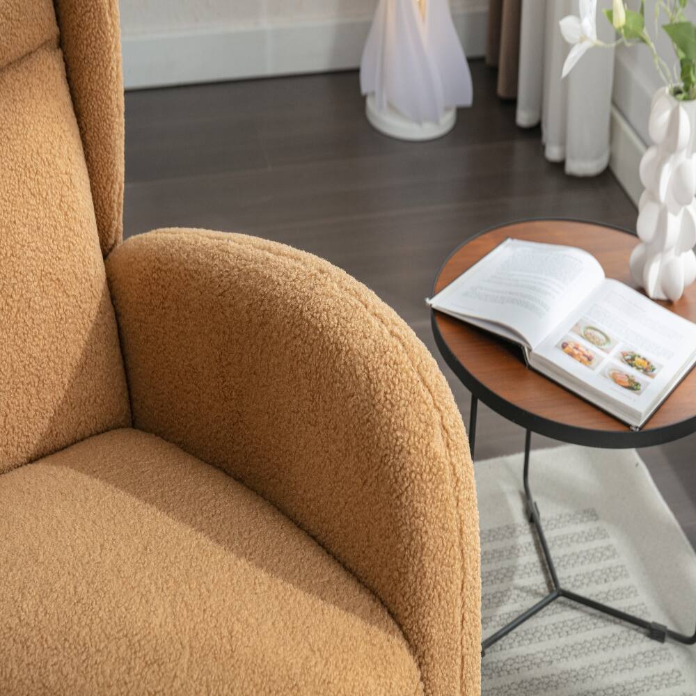 Alt View 3. Loheer - Loheer Teddy Fabric Rocking Chair Khaki Ergonomic Wooden Leg Chair for Living Room - Khaki.