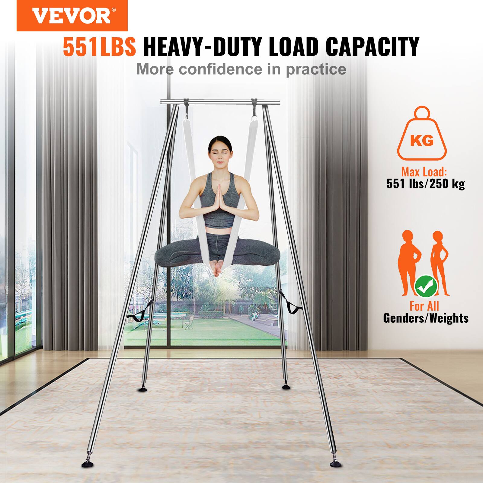 VEVOR  
551LBS HEAVY-DUTY LOAD CAPACITY  
More confidence in practice  

Max Load: 551 lbs/250 kg  

For All Genders/Weights