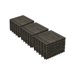 GOODSILO - Interlocking Deck Tiles Striped Pattern, 30 PCS 12"x12" Square Acacia Hardwood Outdoor Flooring - Dark Brown