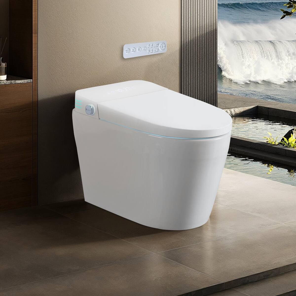 Loheer Tankless Smart Bidet Toilet One Piece Ceramic Heated Seat with ...